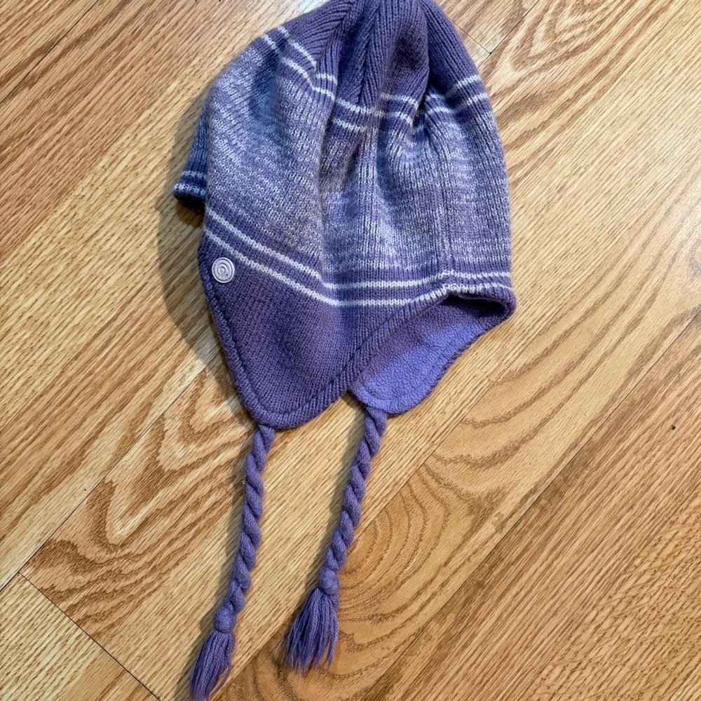 Champion Purple Knit Earflap Hat with Braided Ties
